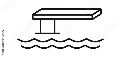 Diving board icon above water. pool board, springboard platform, jumping board, swimming, aquatic recreation. flat vector illustration isolated on white background.