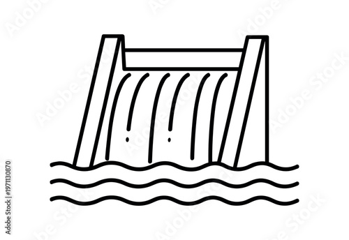 Weir spillway icon. dam overflow, spillway, waterfall, hydro, barrier, water control. line and flat vector illustration.