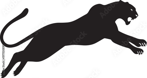 Aggressive Jumping Panther Silhouette Vector Logo Isolated on White Background