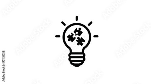 Innovative Solution Light Bulb Icon with Puzzle Pieces. Creative Problem Solving, Strategy, Idea Generation, and Collaboration Concept.