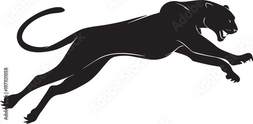 Aggressive Jumping Panther Silhouette Vector Logo Isolated on White Background