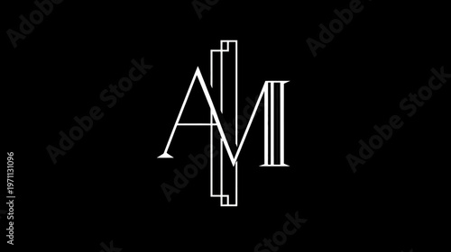 Elegant black and white monogram with stylized intertwining letters A and M. Modern luxury logotype concept.