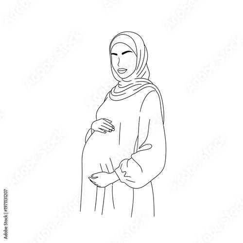 Pregnant Muslim Woman Wearing Hijab Smiling.