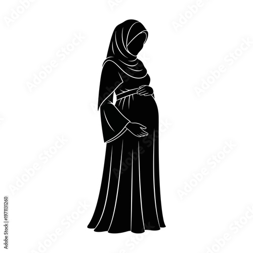 Pregnant woman wearing a hijab dress.