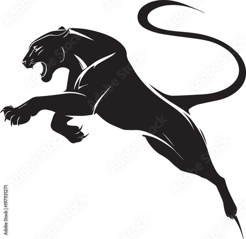 Aggressive Jumping Panther Silhouette Vector Logo Isolated on White Background