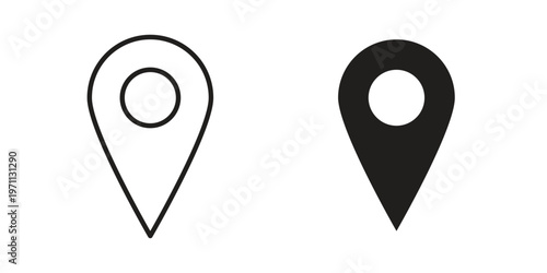 Navigation pin icon set, collection of icon in editable strokes and flat versions