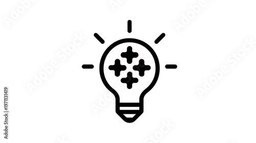 Bright idea lightbulb icon with plus signs, symbolizing innovation, creative solutions, positive thinking, and improvement.