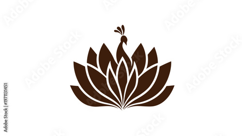 Elegant stylized peacock and lotus flower illustration. Beautiful natural symbol of grace, beauty, and serenity, design element.