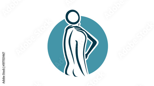 Stylized person experiencing shoulder pain or upper back discomfort, health medical problem icon illustration