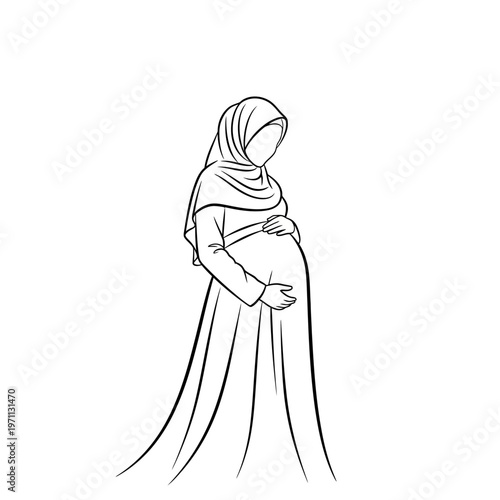Pregnant Woman Wearing Hijab Dress.