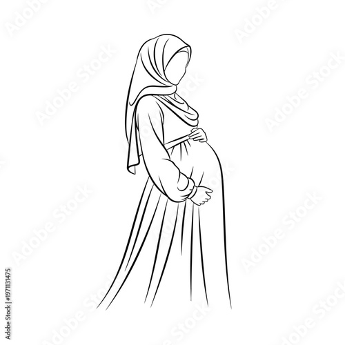 Pregnant Woman Wearing Hijab Dress.
