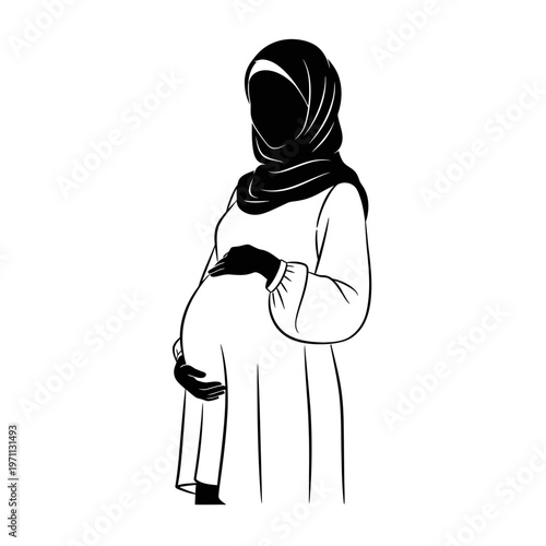 Pregnant Woman Wearing Hijab Dress.