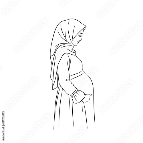 Pregnant Woman Wearing Hijab Standing.