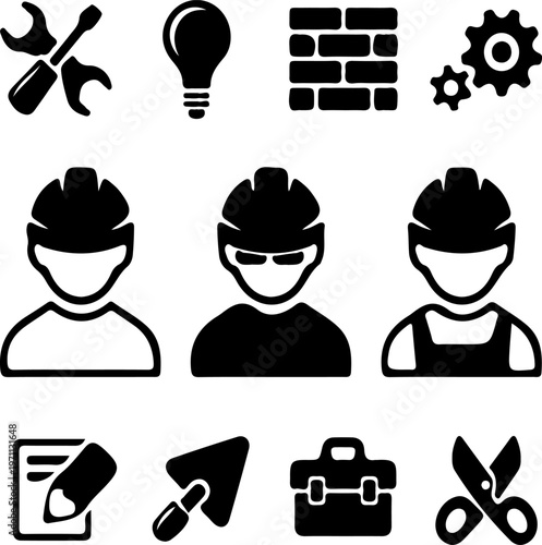 Professional career and occupation icons set, black silhouette people working in various jobs, 9 vector symbols for business and industry