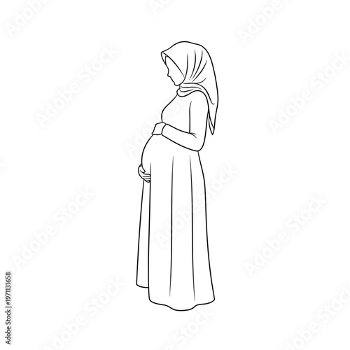 Pregnant Woman Wearing Hijab Standing.