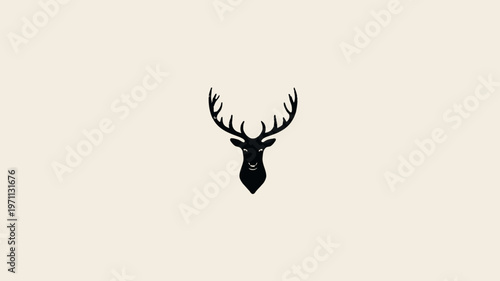 Elegant Black Deer Head Silhouette with Majestic Antlers. Minimalist Stag Vector Graphic for Wildlife, Nature, and Branding Concepts.