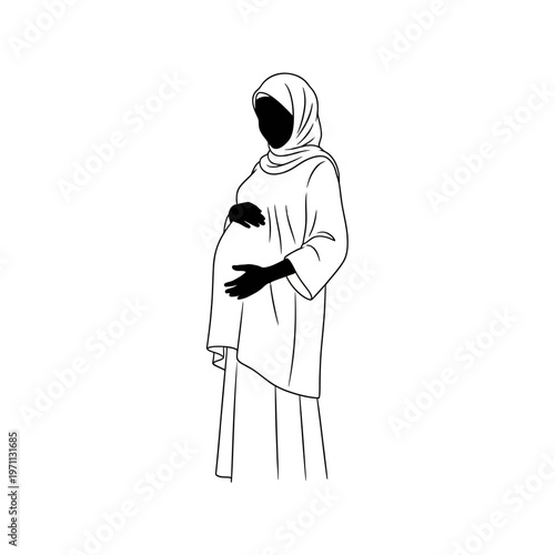 Pregnant Woman Wearing Hijab Standing.