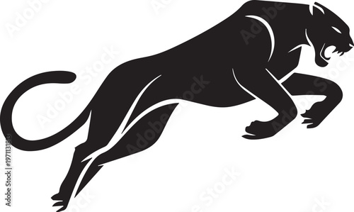 Aggressive Jumping Panther Silhouette Vector Logo Isolated on White Background