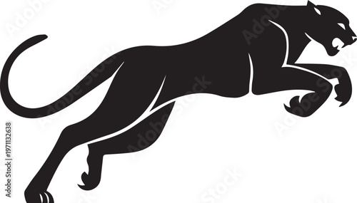 Aggressive Jumping Panther Silhouette Vector Logo Isolated on White Background