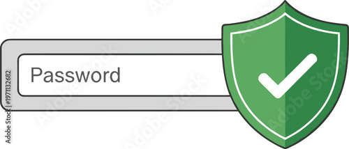Secure password protection concept with shield check icon, cybersecurity authentication system, data privacy login, safe access control illustration design