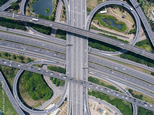 Wallpaper Mural Aerial View of Highway Interchange - Transport concept image, birds eye view use the drone in Pingzhen Interchange System, Taoyuan, Taiwan. Torontodigital.ca