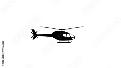Black helicopter silhouette flying high.
