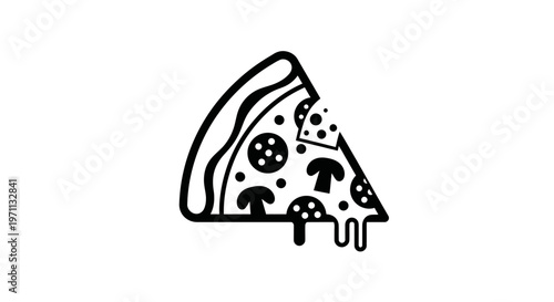 Pizza slice illustration black and white isolated on white background