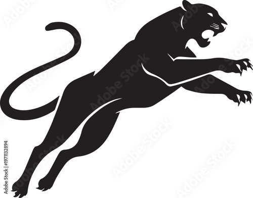 Aggressive Jumping Panther Silhouette Vector Logo Isolated on White Background