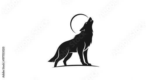 Silhouette of a howling wolf with the moon in a minimalist graphic