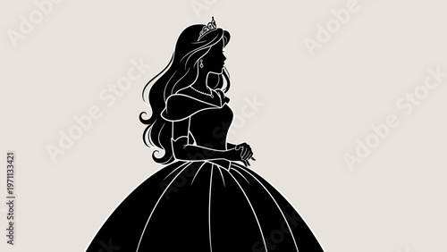 Silhouette of woman in dress.
