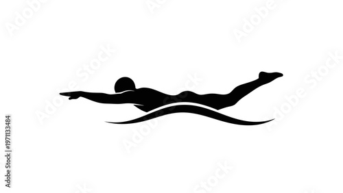 Swimmer in Water Diving Silhouette Style.