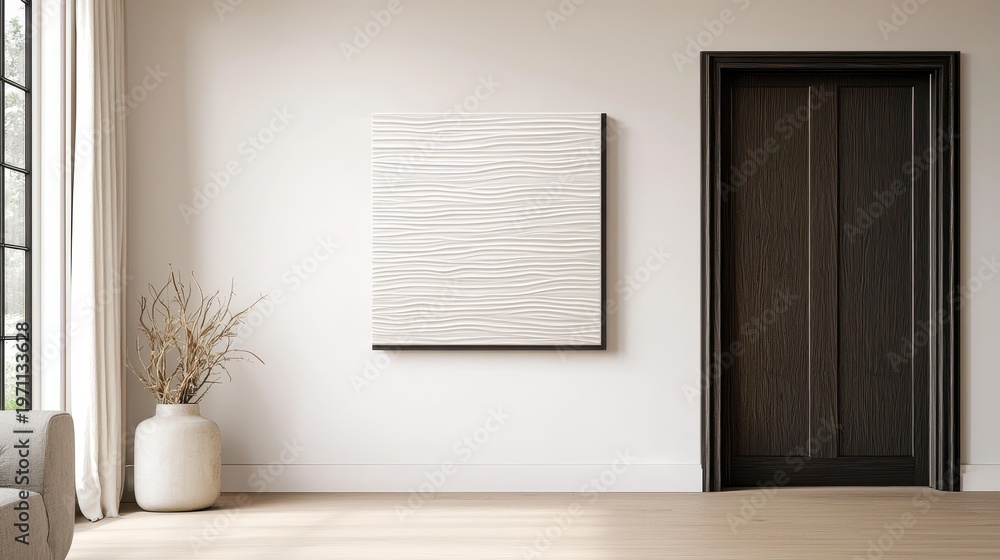 Fototapeta premium Minimalist art installation in modern living room contemporary design soft natural light elegant atmosphere
