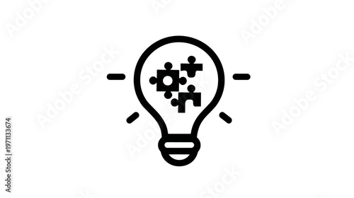 Innovation Idea Solution Icon - Lightbulb with Interlocking Puzzle Pieces Symbolizing Creative Thinking, Strategy, and Problem Solving