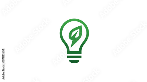 Green lightbulb with a leaf inside, symbolizing eco-friendly energy, natural innovation, and sustainable ideas on white background.