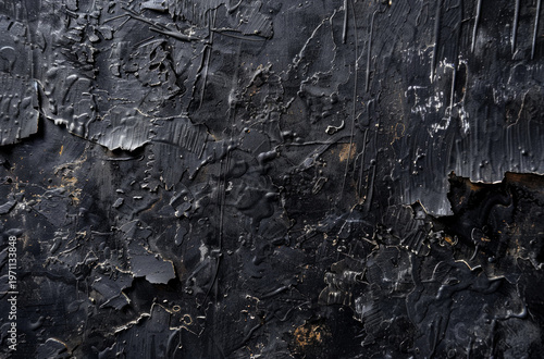 Photo of Peeled black paint on painted plaster wall. Background texture for backdrops or mapping