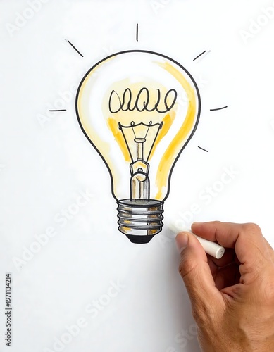 Hand drawing a light bulb, symbolizing idea generation and innovation.
