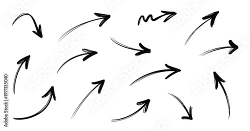 Hand-drawn black arrows with a brushstroke effect, showing various directions and styles.
