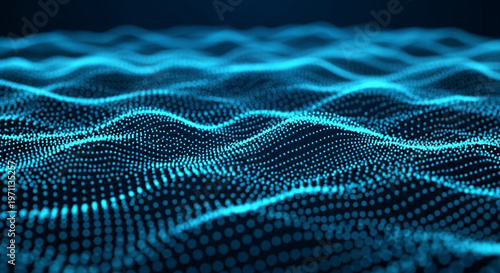 A blue wave of dots and lines on a dark background