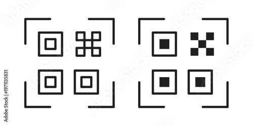 QR code icon set, collection of icon in editable strokes and flat versions