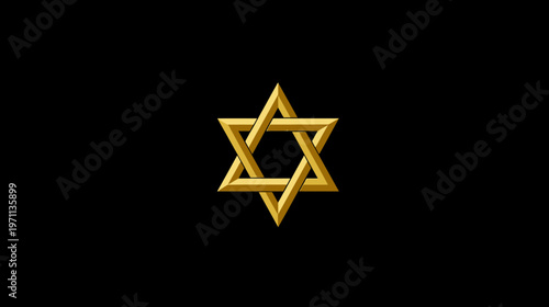Shimmering Golden Star of David against a dark black background, a powerful and elegant symbol of Jewish faith, culture, and spirituality.