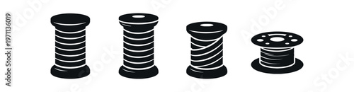 Thread spool icon set. sewing, bobbin, yarn, tailor, craft, textile supplies. flat vector illustration.