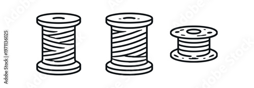 Thread spool icon set. bobbin, sewing, yarn, tailor, craft, textile, stitch, needle. line, flat and colored vector icon set.