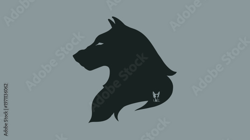 Stylized dark gray wolf head silhouette illustration on a light gray background, modern wild animal graphic design.