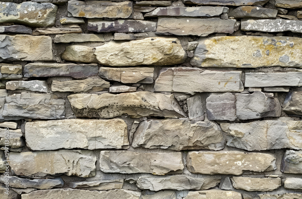 Fototapeta premium Photo of Old grey and brown stone wall. Background texture for backdrops or mapping