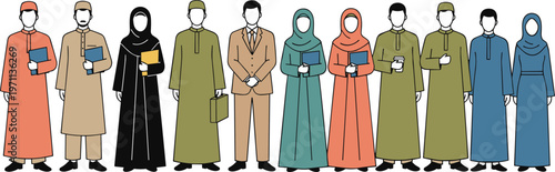 Vector illustration of diverse people in traditional and modern clothing representing culture and professionalism