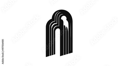 Minimalist abstract black and white graphic design with layered flowing lines creating a modern and elegant visual element