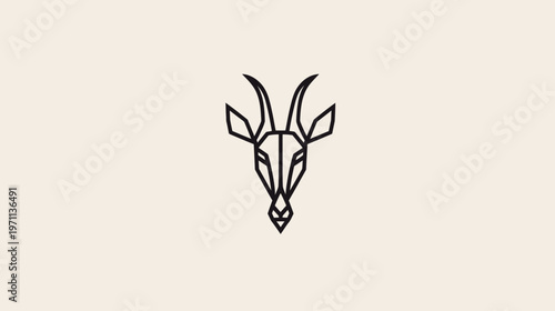Geometric line art illustration of an antelope or gazelle head. Minimalist black outline design on a light background, modern animal symbol concept.