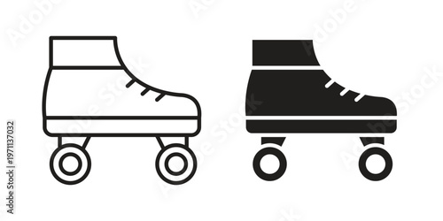 Roller skates icon set, collection of icon in editable strokes and flat versions