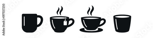 Coffee cup icon set. hot drink, tea, mug, espresso, breakfast, cafe, steaming beverage. flat solid vector icon set.