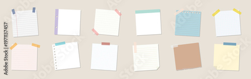 Colorful sticky notes and paper sheets in various shapes and sizes. Sticky notes and paper sheets for reminders and notes. Perfect for office or school use. Memo element vector set.